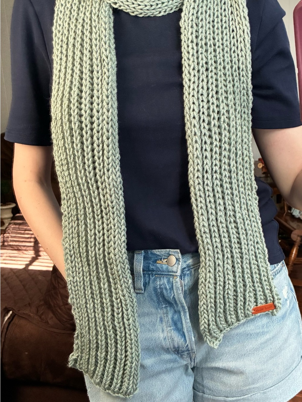 Hand Brioche Knit Sage Green Scarf~ warm, soft and textured